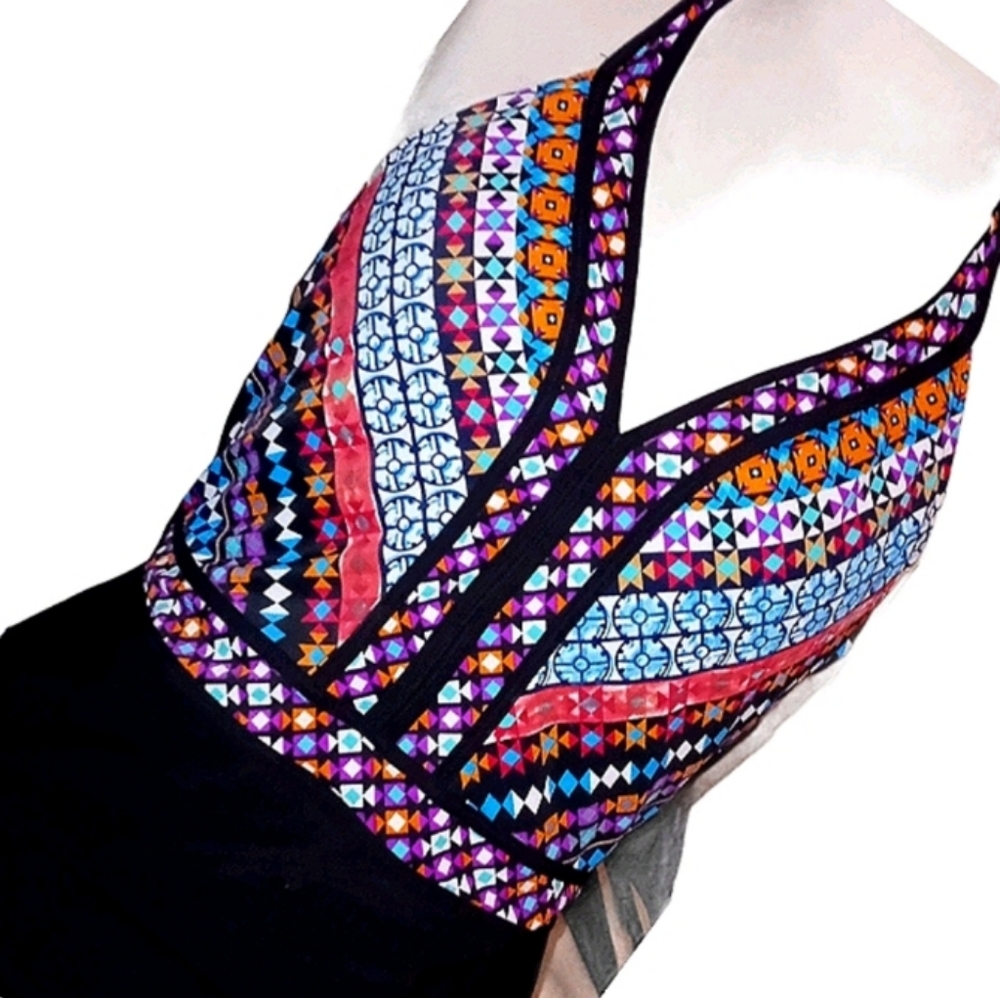 Kaleidoscope design swimsuit black bottom L